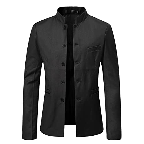 Stand Collar Mens Chinese Tunic Suit Casual Solid Blazers Slim Fit Uniform Coat