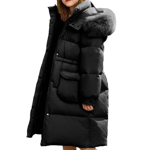 Girls Winter Down Coat Heavyweight Warm Long Puffer Jacket with Fur Hood Cozy Thicken Padded Jackets Puffy Outerwear