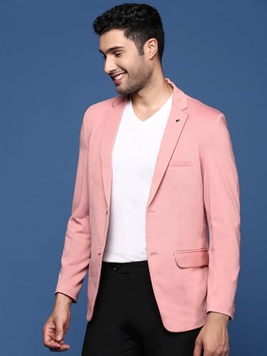 Image of SHOWOFFFF Men Solid Single Breasted Formal Blazer | Notched Lapel Full Sleeves Cotton Blazer for Mens | Slim Fit Regular Length Blazer for Men's
