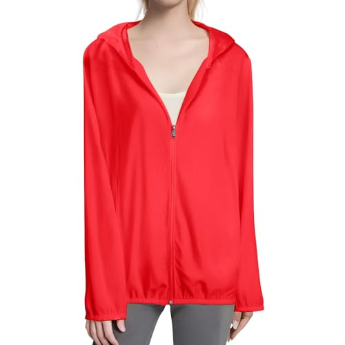 Women's Sun Protection Clothing Women's UPF 50+ Sun Protection Hoodie Jackets Full Zip Long Sleeve Active Shirts Outdoor Hiking Running Hooded (2-RD2, XXXXL)