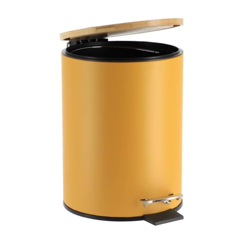 Caneca de basura amarilla con tapa de bambú y pedal, 2.5 L miniatura 5