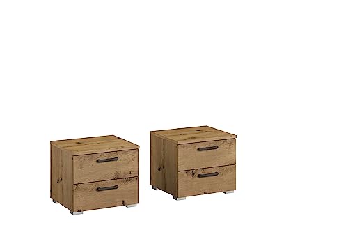 Rauch Möbel Florenz Nachttisch-Paar, 2 Nachtkommoden, Eiche Artisan, Holz, 2 Schubladen, BxHxT á 40x36x40 cm
