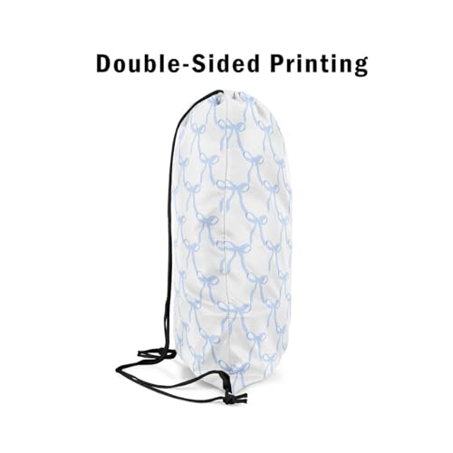 jejeloiu Blue Bow Print Drawstring Bags Cute Bowknot Sports Drawstring Sackpack Set Ribbon Bow Drawstring Backpack Blue Bow Room 13"x15.7"4