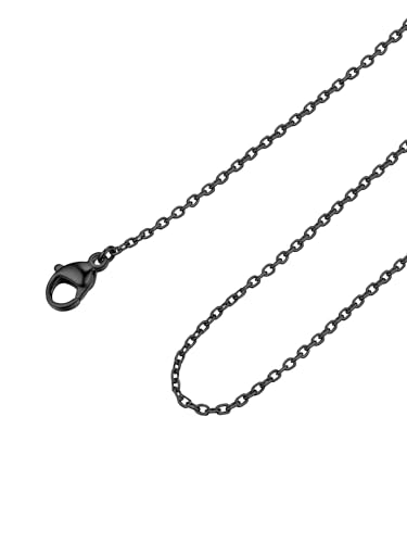 FOCALOOK Collana Acciaio Donna 1,4 mm Catenina Sottile Acciaio Inossidabile per Catena Pendente Collana Donna Nera Colore Nero Larghezza 46cm+5cm Regalo Natale