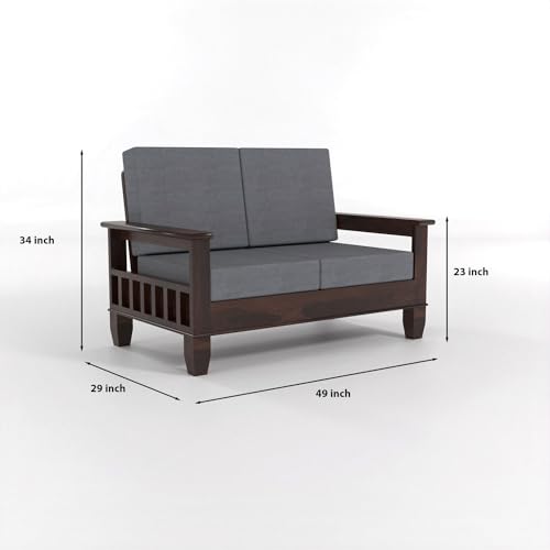 Image of Sheesham Wooden 4 Seater Sofa Set for Living Room | Rosewood Cushion Sofa with Side Newspaper Holder for Home & Office | Solid Wood Sofa Set for Lounge (Walnut, 2+2 Seater)