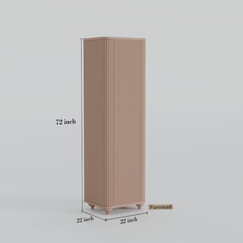 Image of HDHMR Wooden Wardrobe Almirah for Bedroom, 72 Inch | 1 Door Tall Storage Cabinet with 6 Shelves | Fluted Push-to-Open Cupboard | Closet Organizer for Clothes, Books & Home Essentials | Taupe Finish
