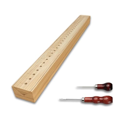 GeryVtee Bamboo Book Binding Cradle with 2 Awls Wood Bookbinding Punching Cradle with Piercing Guide Portable Book Binding Tools Book Binding Kits Bookbinding Supplies for Book DIY Crafts (Style B)