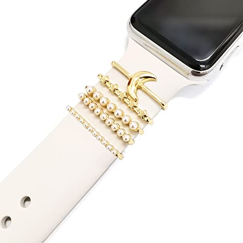 Image of 5Pcs Charms for Apple Watch band 41mm 45mm 40mm 44mm 38mm 42mm 46mm 49mm Women,Diamond+Metal Jewelry Decorative Ring For iWatch series 11 10 9 8 7 6 5 4 se 3 /2,Galaxy watch 7 /6 /5 /4,Strap Accessories
