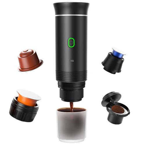 AceHQ Portable Electric Coffee Maker for Camping Car Travel Self-Heating USB Rechargeable Espresso Machine Compatible with Capsules & Ground Coffee (12V)