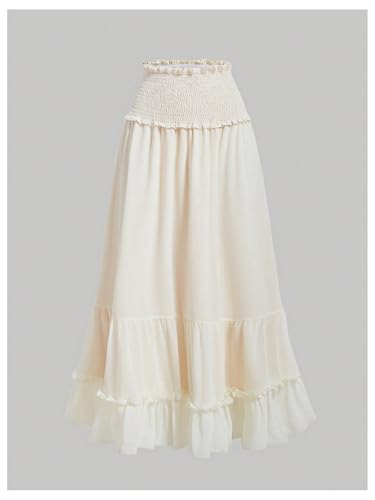 GORGLITTER Women's Boho Mesh Ruffle Long Skirt Frill Trim Shirred Waist Y2k Flowy Skirts2