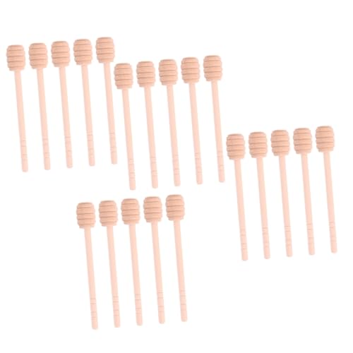 HOUDERCO 25個 木製蜂蜜ディッパー 深溝設計で使いやすい 耐久性に優れ な天然木製 蜂蜜瓶用かき混ぜ棒 トーストやティーに キッチ 再利用可能