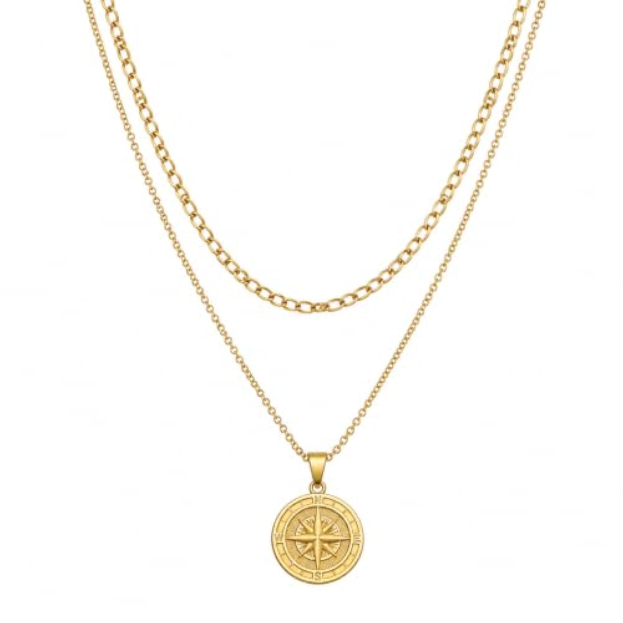 Voyager Compass Pendant Necklace for Men & Boys, Gold