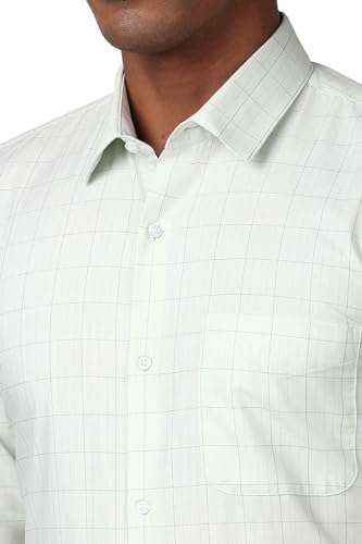 Image of Peter England Men's Classic Wonder Fabric Checkered Slim Fit Formal Shirt | Cotton Rich | Pin Point Oxford