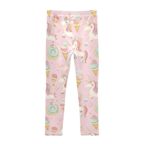 Cartoon Unicorns Girls' Leggings Toddler Doodles Doughnuts Kids Yoga Pants Dance Active Tights 4T2