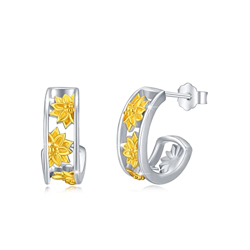 Pendientes de aro de girasol S925 hipoalergénicos para orejas sensibles
