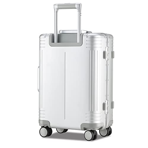 Image of Verage Luxe Birmingham Zipperless Aluminium Luggage with Dual TSA Clasp Lock, Telescopic Handle & 360 Spinner Wheels - Carry-On Suitcase for Business & Travel (Silver)