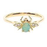 Gin and Grace presents a Cheerful Ethiopan Opal Bee Ring in 14K Yellow gold, Diamond as an ideal gesture for special day, Valentine's Day Gift for her.