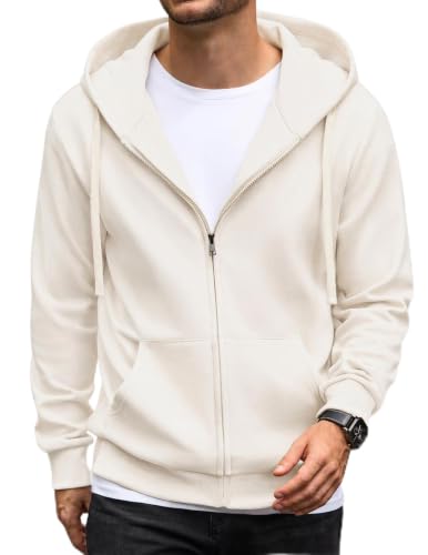 Image of COOFANDY Men's Full Zip Hoodie Fleece Jacket Casual White L