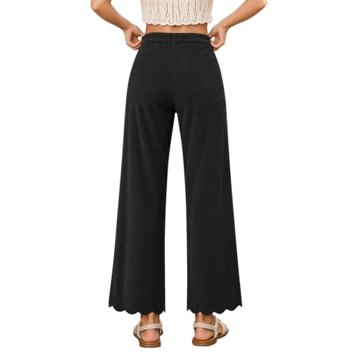 Women's Corduroy Pants Scalloped Hem Brown Wide Leg Pants Casual Trousers - image 5