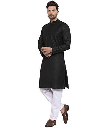 Image of KRAFT INDIA Men's Cotton Solid Kurta With Drawstring Pyjama Set
