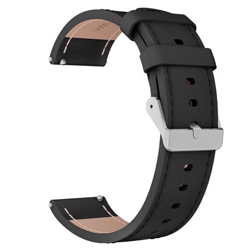 WalkerFit Leder Uhrenarmband 22mm, Lederarmband Smartwatch, Leder Ersatz Armband, Schnellverschluss, Eleganten Ersatzband für Samsung Galaxy Watch/Huawei Watch/Fossil, Schwarz