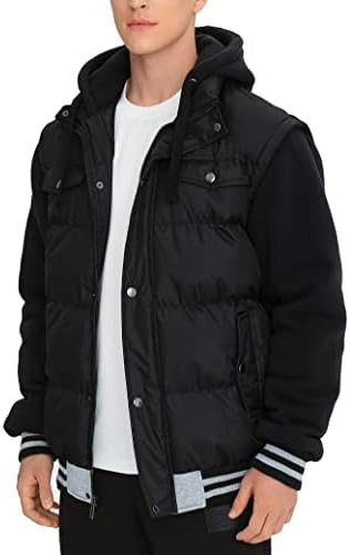 BEST SOUTH Men's Hooded Winter Coats Water Resistant Warm Thicken Insulated Full Zip Windproof Jackets with Pockets Black Black XXXL