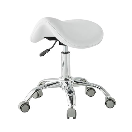 Taburete ergonómico con ruedas – Silla hidráulica ajustable con ruedas para salón de tatuajes oficina – Diseño giratorio soporta 440 libras (blanco)