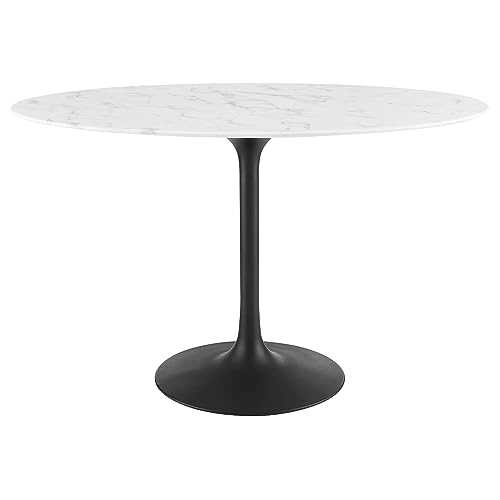 Image of Modway Lippa 48 inch Oval Artificial Marble Dining Table, Black White