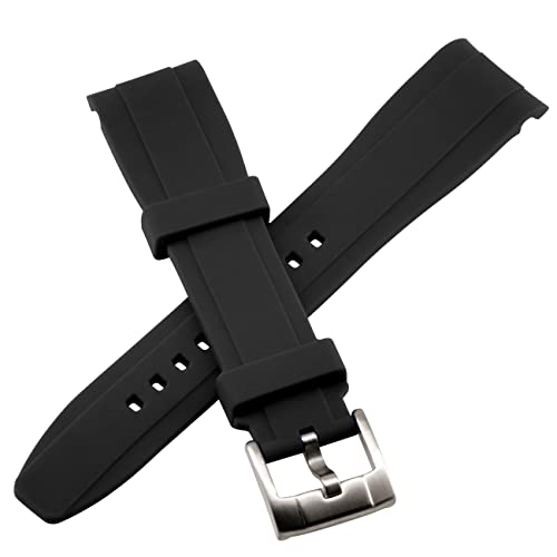 Yisiwera Premium Crafter Silicone Universal Curved Ends Black Rubber 20Mm Watch Band Strap Bracelet Brushed Stainless Steel Pin Buckle For Men Women #TOP3