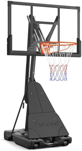 Yohood Basketball Hoop Outdoor Portable 44/48 Inch Backboard, 10ft Quickly Adjustable Basketball Goal System with Wheels for Court/Backyard/Driveway