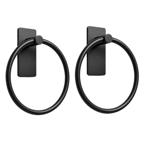 Image of iSTAR Stainless Steel Self Adhesive Round Towel Ring | No Drilling Wall Mounted Bathroom Accessories | Napkin Hand Towel Holder for Kitchen, Wash Basin, Home and Hotels (Black Finish) (Pack of 2)