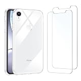 NEW'C Funda para iPhone XR Carcasa Silicona Transparente Alta y 2X Protector de Pantalla para iPhone XR Cristal Templado - Antiarañazos