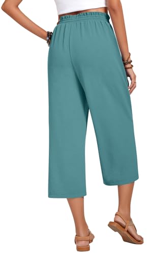 Image of Anyhold Women's Capri Pants Drawstring Casual Palazzo Trousers with Pockets Loose High Waisted Wide Leg Lounge Pants