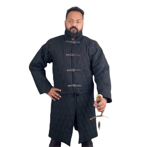 Mittelalterlicher dicker gepolsterter Gambeson Mantel Aketon Jacke Rüstung Baumwollstoff schwarz - Schwarz - Large Cover
