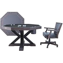 3 in 1 Table - Octagon 54" Weathered Bumper Pool with Slate Bed in Desert Sand w/4 Chairs