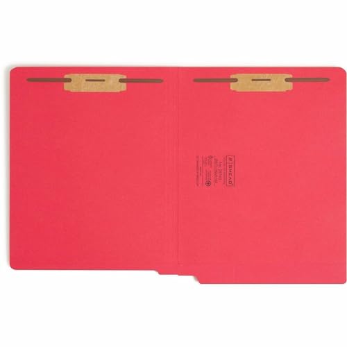 Image of Smead End Tab Fastener File Folder, Shelf-Master Reinforced Straight-Cut Tab, 2 Fasteners, Letter Size, Red, 50 per Box (25740)