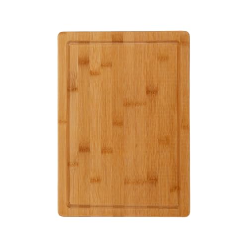 FLORINA Bambus-Schneidebrett 35x25 cm CORDIA I Natürlicher Bambus-Schneideblock mit Saftrillen I Küchenbrett wirkt Antibakteriell I Universalschneidebrett z. Schneiden von Käse, Fleisch, Obst, Gemüse