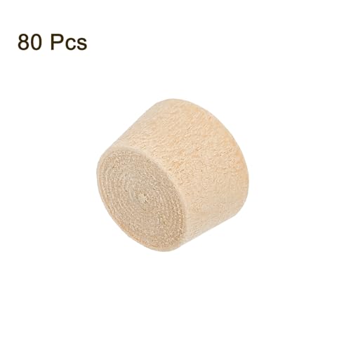 Image of uxcell 80Pcs Wood Button Plugs, 11mm /0.43 inch Flat Head Hardwood Screw Hole Plug Wooden Caps Buttons Wood Plug for Furniture Woodworking Craft Decor (12.5mm x 11mm)