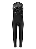 Shinsto Gymnastics Leotard for Girls Long Sleeve Round Collar Shiny Rhinestone Ballet Dance Bodysuit