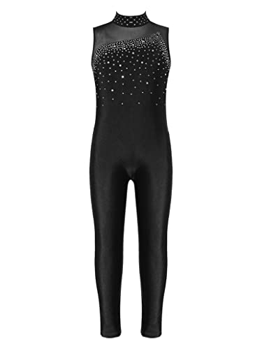 Shinsto Gymnastics Leotard For Girls Long Sleeve Round Collar Shiny Rhinestone Ballet Dance Bodysuit Jumpsuit Black 6 Years #TOP5