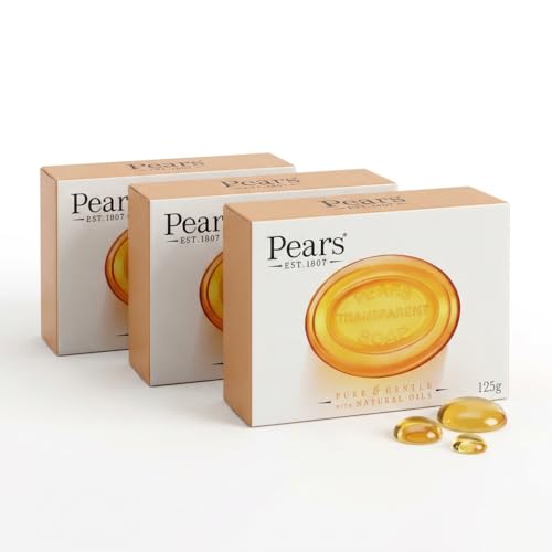 Image of Pears Natural Glycerin Soap Bars with Essential Oils - Transparent Amber - Gentle Moisturizing for Face & Body - 125g Pack of 3