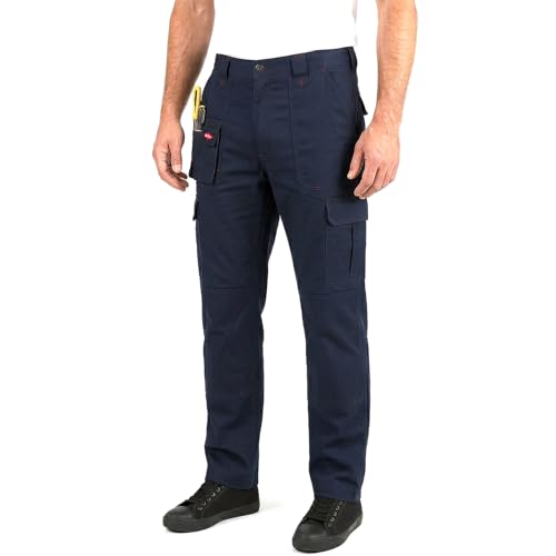 Lee Cooper LCPNT206 Workwear Mens Multi Pocket Easy Care Heavy Duty Knee Pad Pockets Safety Work Cargo Trousers Pants, Navy, 36W/31L
