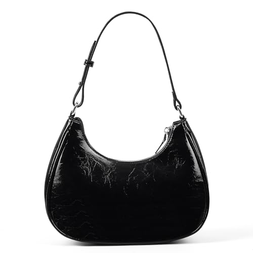 Image of Crescent Shoulder Bag Purse for Women Red Bag Faux Leather Hobo Handbag Solid Color Half Moon Crossbody Purse