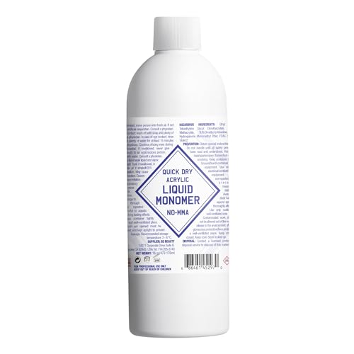 BeBeauty Quick-Set EMA Acrylic Monomer Fast-Drying Formula for Efficient, Long-Lasting Acrylic Nail Application 16 oz
