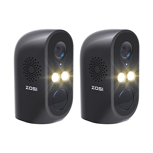 ZOSI 2Pack C1 1080P Wire Free Camera with Rechargeable Battery Powered Outdoor Indoor, 2-Way Audio, Human Detection, Smart Light & Sound Alarm, Color Night Vision, Cloud/SD Card Storage(No SD Card)