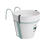 elho Loft Urban Balkontopf + Halterung 27 - Blumentopf für Balkon & Außen - Ø 19.3 x H 20.0 cm - Weiß/Weiss