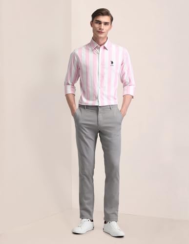 Image of U.S. Polo ASSN. Striped Regular Fit Cotton Shirts for Men - 100% Cotton, Full Sleeve Mens Casual Shirts