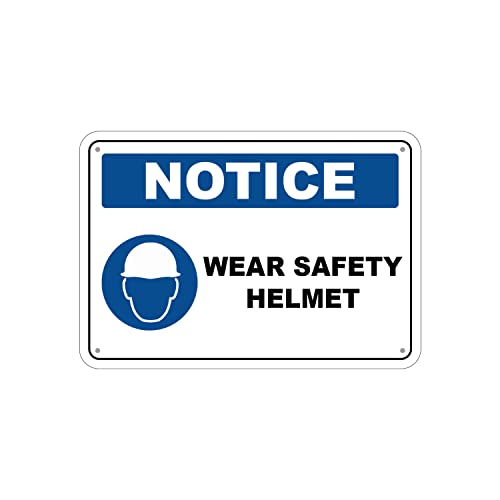 G Signage - 'Wear Safety Helmet' Sign with 3M Engineering Grade Reflective Surface - Aluminum - English 13.6" x 9.4" (345mm x 240mm)