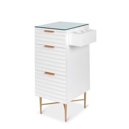 Mio Salon Styling Station in White with Gold Hardware - Barber Shops, Beauty & Hair Salons | Minerva Beauty