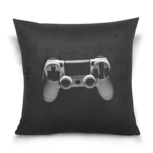 Oyihfvs Video Game Joystick Gamepad in Grey Isolated on Black Square Pillowcase Cushion Cover, Soft Breathable Bed Pillow Case Cover for Couch Home Sofa Bedroom Office Car Decor 20x20 inches